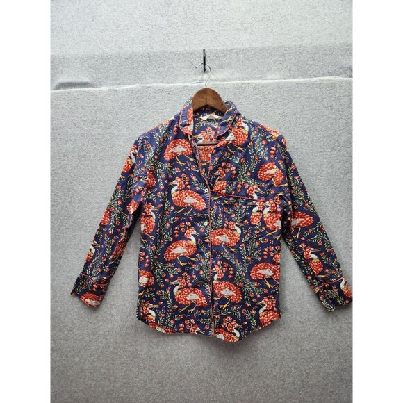 Printfresh Womens Button-Down Long-Sleeve Pajama Shirt With Floral Crane Print 1 - Picture 1 of 4